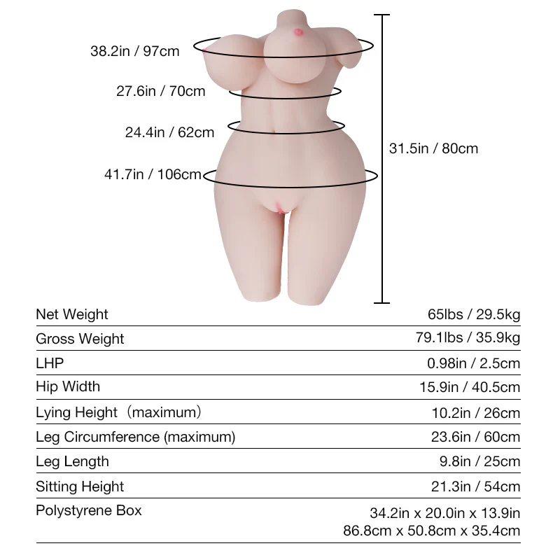 Lola: 65LB Voluptuous Sex Doll Torso with 32E Cup - Image 12